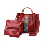 4 Pcs Wine Red Luxury Handbag Set For Ladies