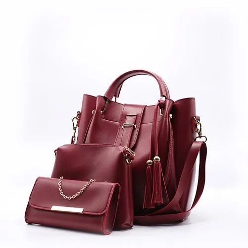 Queen 3 Pcs Maroon Handbag Queen 3 Pcs Maroon Handbag